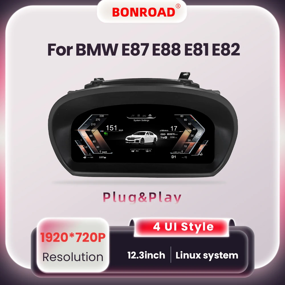 BONROAD LCD Digital Instrument Cluster Linux System 12.3Inch 1920*720P For BMW E88 E87 E82 E81 Car Dashboard Speedometer Display Image