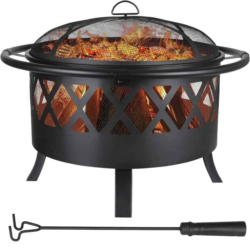 Ø81cm / Ø76cm Feuerschale Feuerstelle mit Funkenabweiser Grillrost Garten-BBQ-Heizung Image