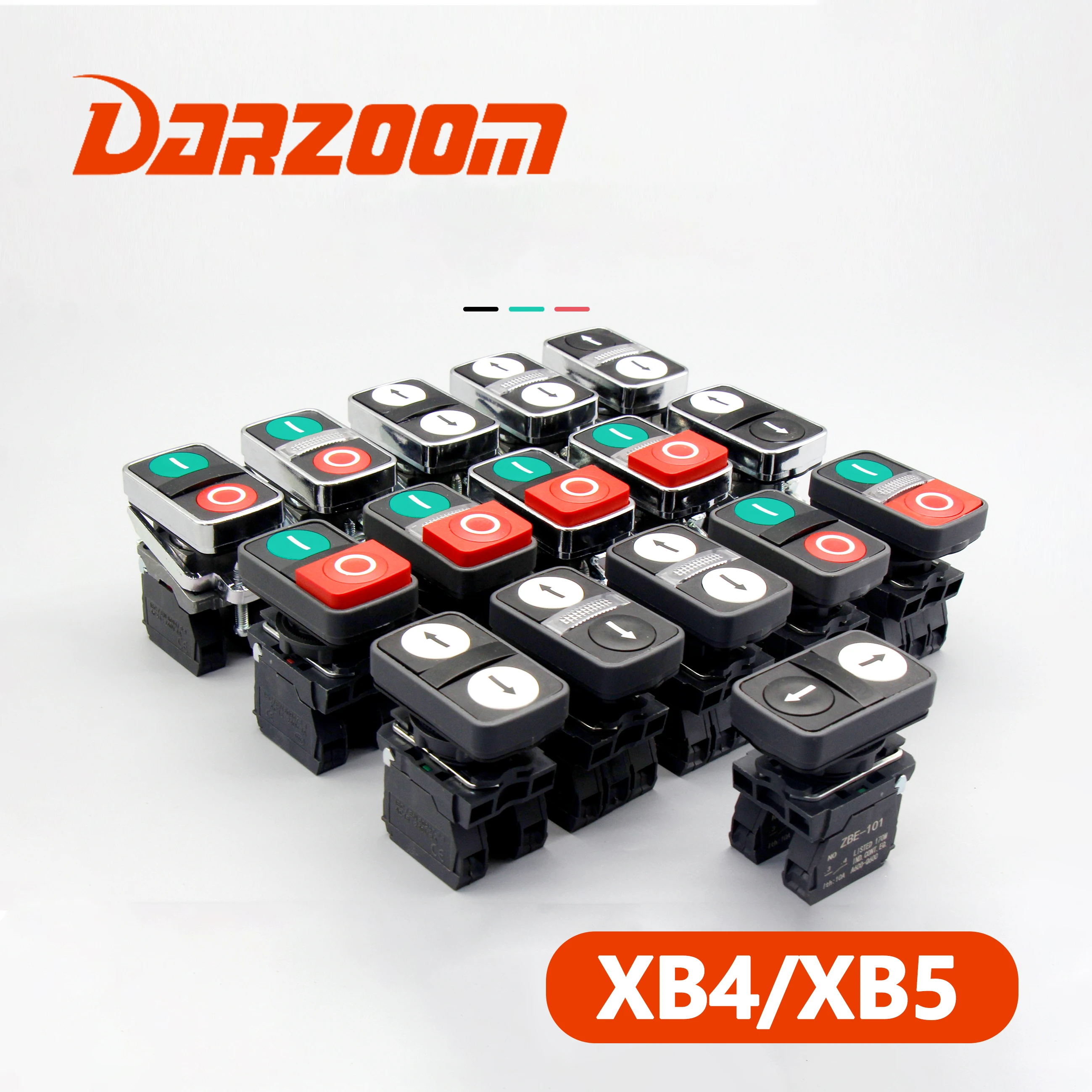 Doppelschlüssel der Serie XB5/XB4 mit Lichtknopfschalter. Rot, grün, schwarz und weiß, Doppelpfeil. Hohe Qualität Image