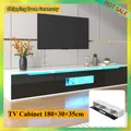 Comanlai Meuble TV moderne 180 cm avec éclairage LED à couleur changeante, meuble TV haute brillance, supports TV pour salon, 180 × 30 × 35 cm