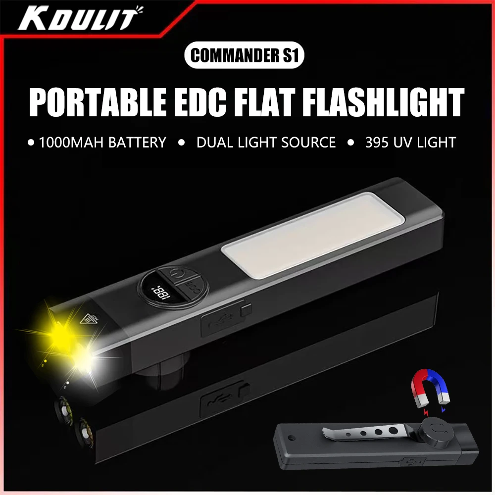 Tragbare EDC-Taschenlampe, flache Taschenlampe, wiederaufladbar, Typ C, LED-Taschenlampe mit Stiftclip, Magnet, wasserdichte Outdoor-Notfall-Camping-Laterne Image