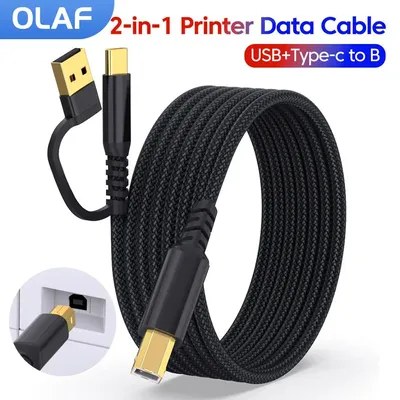 2 in 1 High Speed USB Printer Cable USB A/Type C Male to USB 2.0 B Male Printer Cable for PC Canon Samsung HP Epson Printer Cord