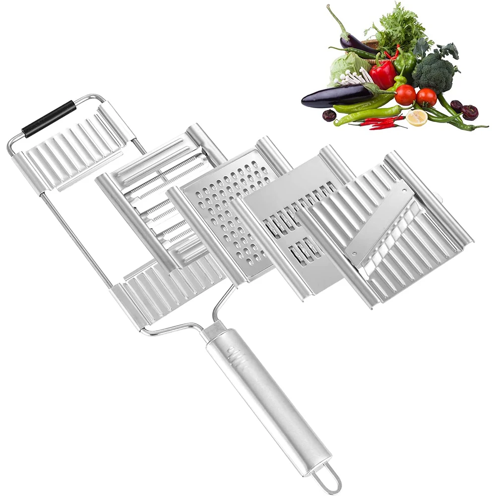 LMETJMA 4-in-1 manueller Gemüseschneider, Gemüsereibe aus Edelstahl, Julienne-Schneider für Salat, Zucchini, Karotten, KC0414 Image