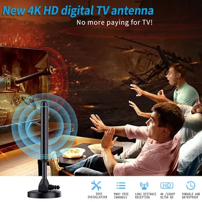 4K/1080P HD-Digital-TV-Antenne mit Signalverstärker 480+ Meilen Tragbare HD-TV-Antenne Magnetfuß VHF UHF für DVB-T2 TV HDTV