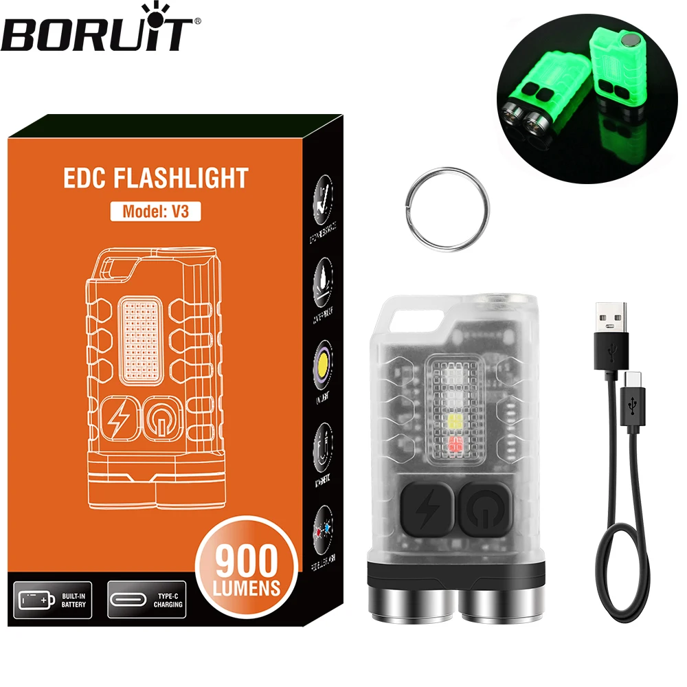 BORUiT V3 LED-Schlüsselanhänger-Taschenlampe, Typ C, wiederaufladbare Mini-Taschenlampe mit Magnet, UV-Licht, tragbare Arbeitslampe für Camping-Taschengebrauch Image