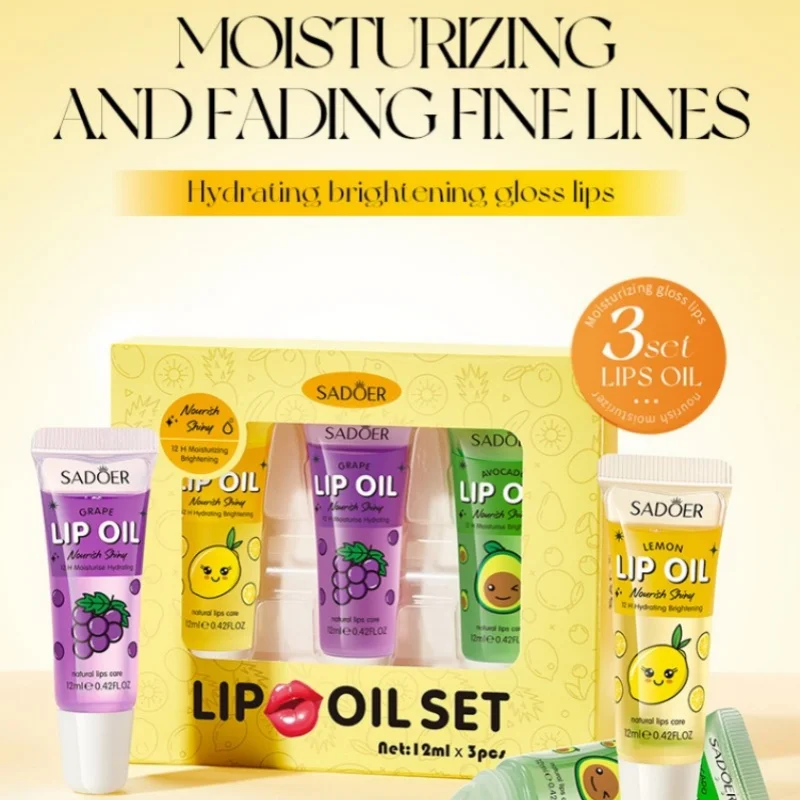 12 ml + 12 ml + 12 ml kombinierter Avocado-Trauben-Zitronen-Lippenstift, reich an Avocado, Traube, Zitronenextrakt, erfrischender, fruchtiger Duft, die Lippen befeuchtet werden sanft und nicht Image