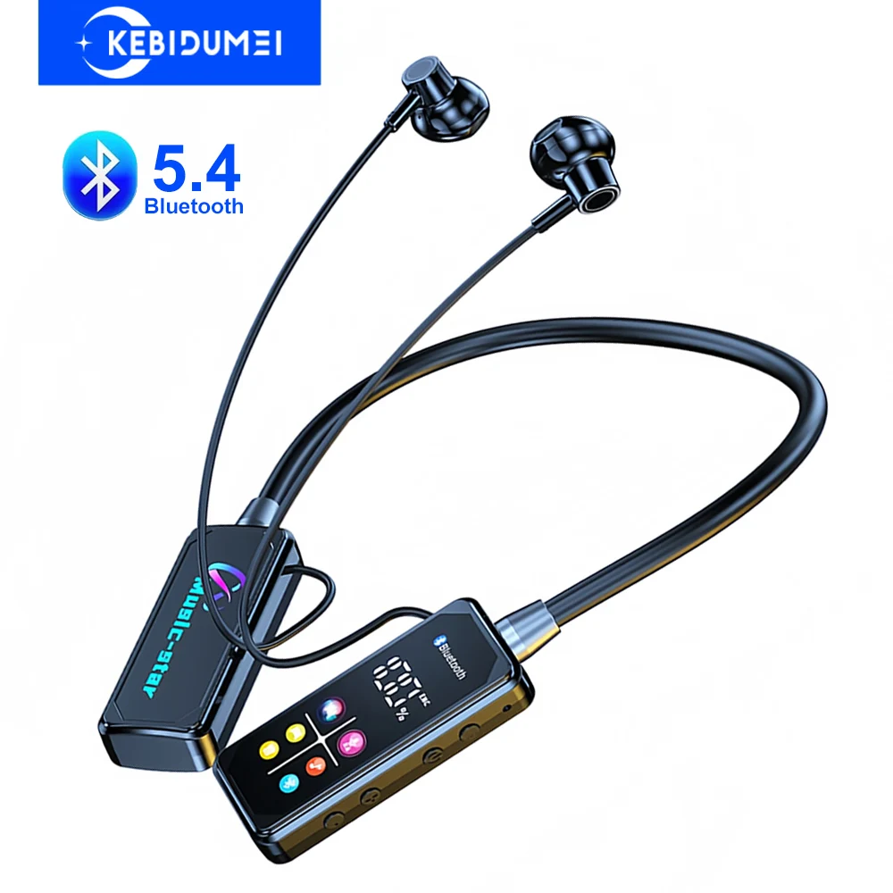 Auricolari Bluetooth 5.4 con schermo HD Cuffie wireless Cuffie con archetto da collo Auricolari stereo HiFi con riduzione del rumore per live