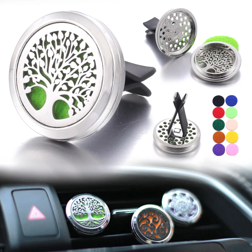 New Aromatherapy Car Perfume Diffuser Stainless Steel 30mm Aroma Diffuser Locket Car Air Freshener Vent Clip + 1pcs Pad