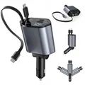 Caricabatteria da auto retrattile 4 in 1 caricabatteria da auto a ricarica rapida cavo retrattile Dual Type-C da 120W e adattatore per caricabatteria da auto a 2 porte USB