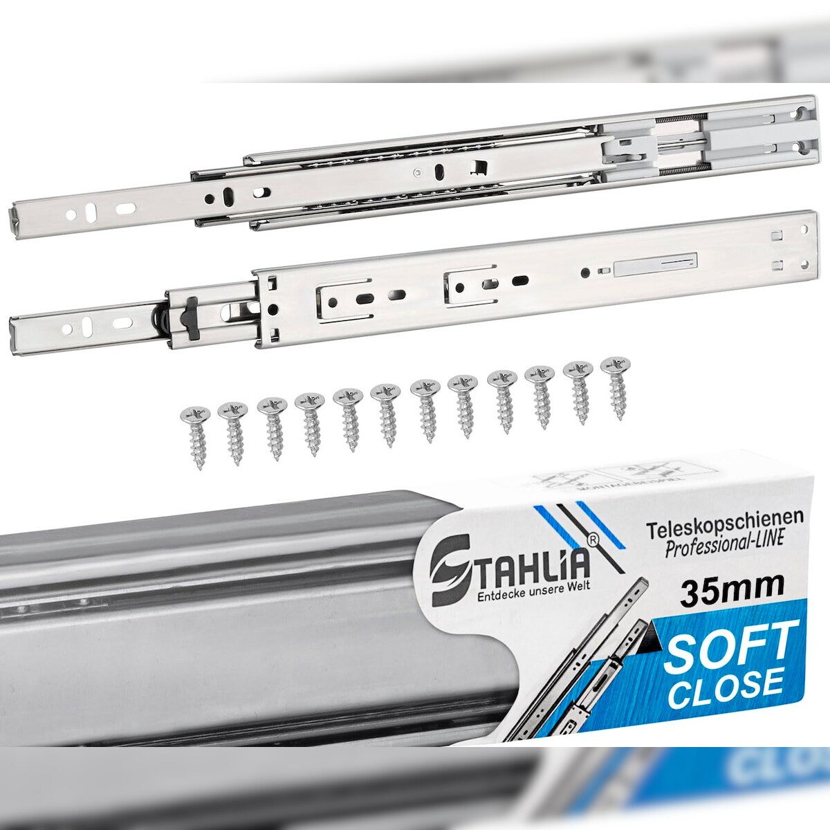 ID Dinkel 4x Schubladenschienen Softclose 35mm 2 Paar Länge 400mm Teleskopschienen mit Selbsteinzug Dämpfung Image