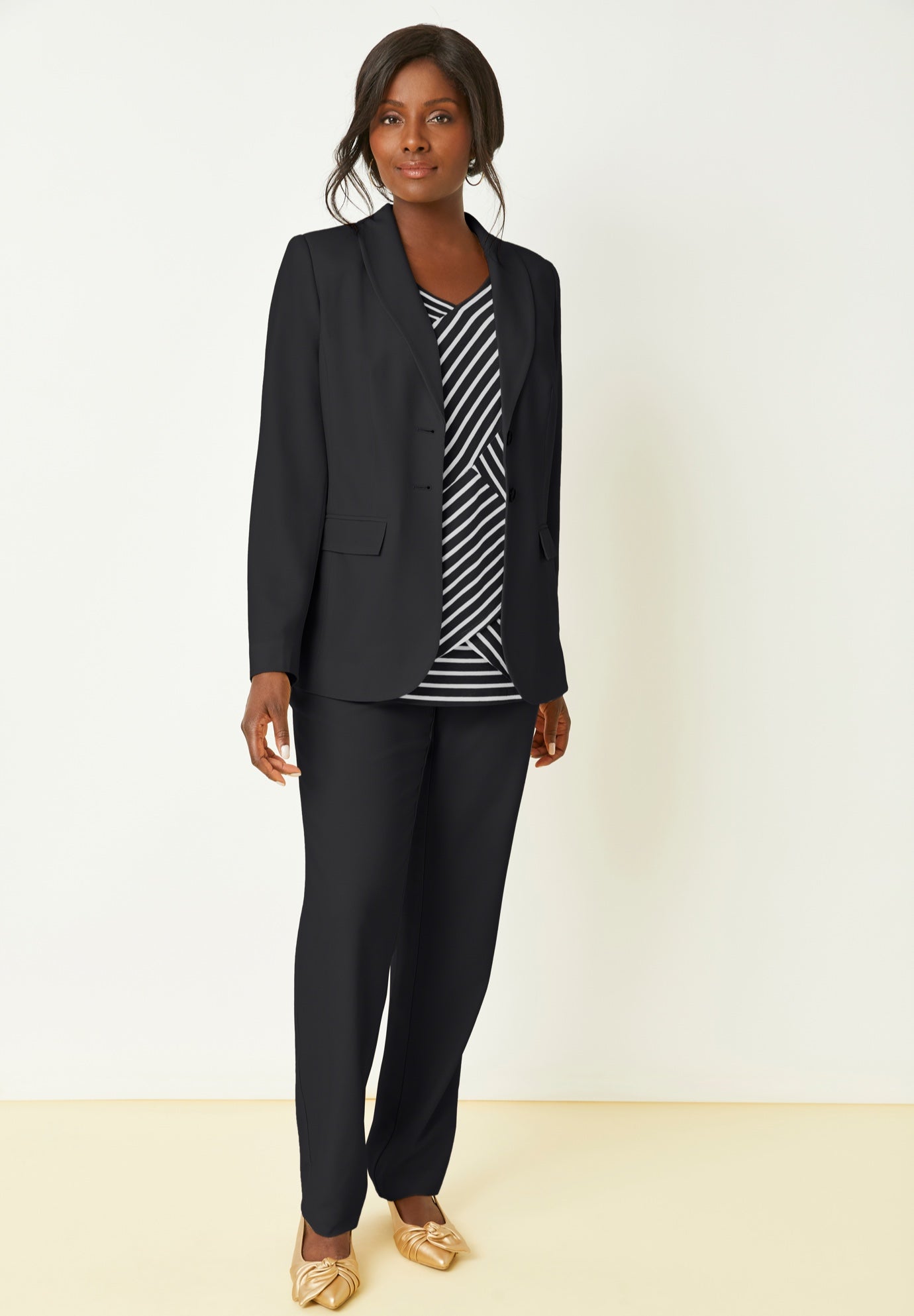Plus Size Women's 2-Piece Stretch Crepe Single-Breasted Pantsuit by Jessica London in Black (Size 30 W)