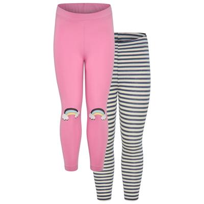 Leggings KIDSWORLD "2er Pack Leggings mit Regenbogen", Mädchen, Gr. 104/110, N-Gr, altrosa, ringel, Single Jersey, Obermaterial: 95% Baumwolle, 5% Elasthan, bedruckt, geringelt, modisch, figurbetont 7/8-Länge, Hosen, 2er Pack Leggings mit Regenbogen...