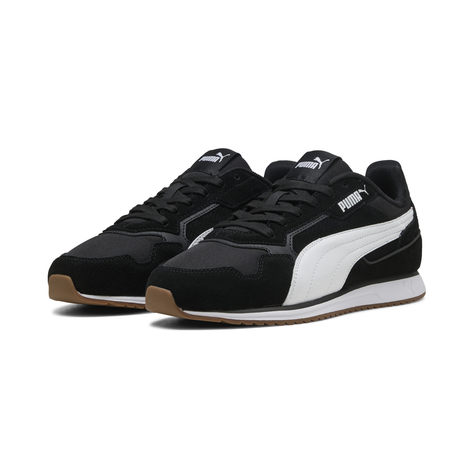 Sneaker PUMA "Softride St Miler Sneakers Erwachsene", Damen, Gr. 40.5, schwarz-weiß (weiß schwarz gum beige), Obermaterial: Kuhleder, Textil, Synthetik; Futter: Textil; Innensohle: Textil; Laufsohle: Gummi, Synthetik, Schuhe Sneaker