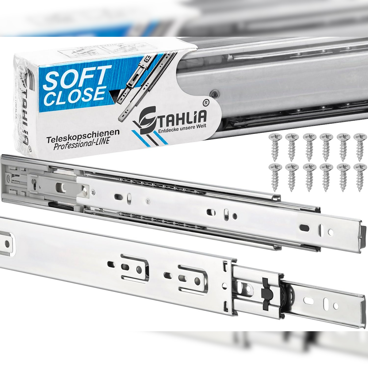ID Dinkel Schubladenschienen 4 STÜCK VOLLAUSZUG mit Selbsteinzug 700mm Softclose Rollenauszug Image