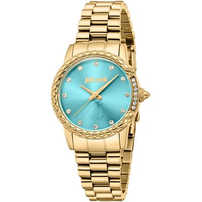 Quarzuhr JUST CAVALLI TIME "Snake", goldfarben, hellblau, Armbanduhren, Damen, Armbanduhr,Damenuhr,Edelstahlband,Perlmutt-Zifferblatt,Kristallsteine Image