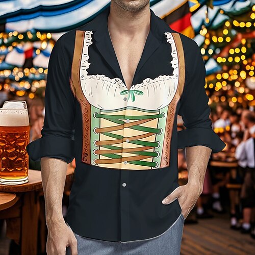 Hawaii-Hemden Aloha-Hemd Bayerisch München Deutsch Lässig Bayerisch Grafik für Herren Erwachsene 3D-Druck für Karneval Oktoberfestbier Urlaub Party Image