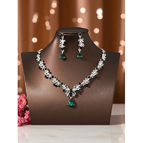 Elegantes vergoldetes Damen-Set aus Halskette und Ohrringen mit funkelnden Tropfenkristallen – Luxusschmuck für Hochzeiten, Partys und formelle Anlässe Image