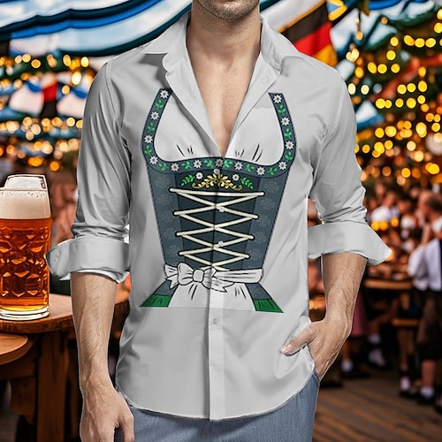 Bayerisch München Deutsch Hawaii-Hemden Aloha-Hemd Bier Dirndl-Print Grafik für Herren Erwachsene 3D-Druck für Karneval Oktoberfestbier Urlaub Party Image