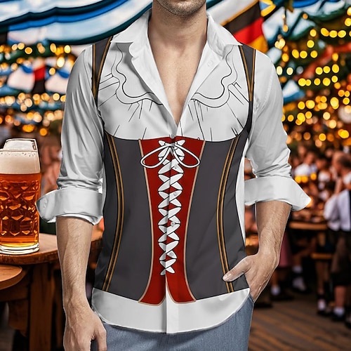 Hawaii-Hemden Aloha-Hemd Bayerisch München Deutsch Lässig Bayerisch Grafik für Herren Erwachsene 3D-Druck für Karneval Oktoberfestbier Urlaub Party Image