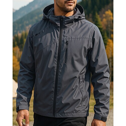 Herren Windjacke Softshelljacke Wanderjacke Außen Wasserdicht Winddicht Wanderoutfits Wanderbekleidung Frühling Herbst Oberteil Camping / Wandern / Höhlenforschung Laufen Dunkelgrau Schwarz Weiß Image