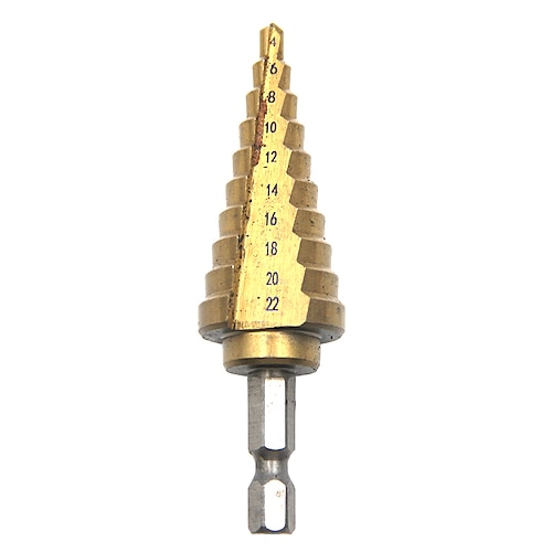 Stufenbohrer hss 4mm-22mm Elektrowerkzeuge für die Holzbearbeitung 1/4 Sechskantschaft Großhandelspreis hochwertiges Metallbohren Titan Image