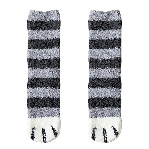 3 Paar süße Katzenkrallensocken, flauschiges Korallenvlies, warme Schlafsocken für den Winter für Damen, gemütliche, wadenlange, dicke, weiche Bodensocken für den Innenbereich Image