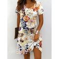 Damen Minikleid Freizeitkleid T-Shirt-Kleid Sommerkleid A Linie Kleid Urlaub Lässig Boho Strand Normale Passform Ombre Blumen Grafik Kurzarm V Ausschnitt Weiß Gelb Wein Orange Sommer Frühling