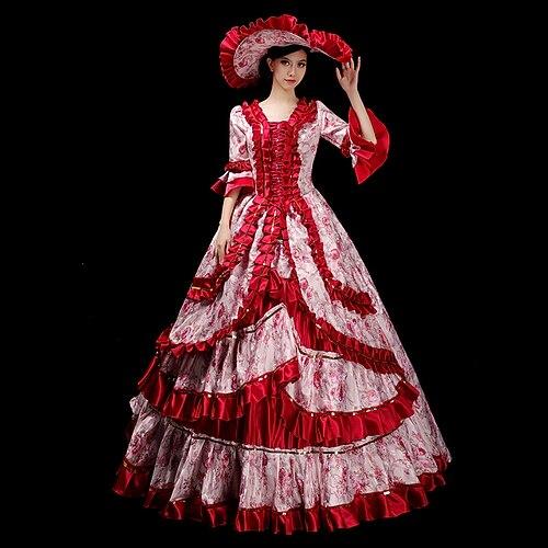 Vintage Rokoko Renaissance Maxi Kleid Normal Ein Hauch Prinzessin Queen Elizabeth Plissiert Gerüscht Prinzessin Quadrathals Kostüm Damen Halloween Karneval Maskerade Leistung Party Halloween