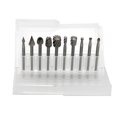 10 stücke 1/8 '' schaft hss stahl drehgratschneider transparente kunststoffbox gravur schleifbit für drehfeile schneidwerkzeuge holzbearbeitung diy Image