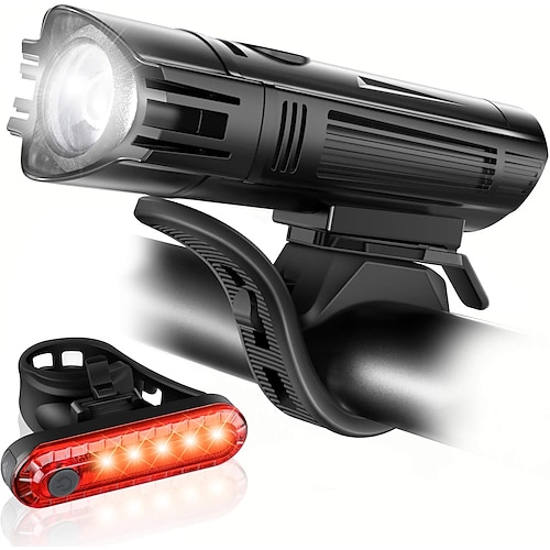Ultrahelles, per USB wiederaufladbares Fahrradlicht-Set, leistungsstarker Fahrrad-Frontscheinwerfer und Rücklicht, 4 Lichtmodi, einfach zu installieren, für Männer, Frauen und Kinder, Rennrad, Image