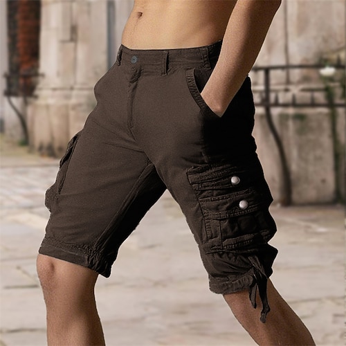 Herren Caprihose Cargo-Shorts Sommershorts Mehrere Taschen Klappentasche Einfach Komfort tragbar Wadenlang Täglich Outdoor Sport Mode Lässig Schwarz Königliches Blau Image