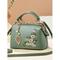 Damenhandtasche aus Kunstleder mit Blumenstickerei und Blattanhänger – elegante Umhängetasche mit Tragegriff für den Alltag, die Arbeit und Frühlingsausflüge
