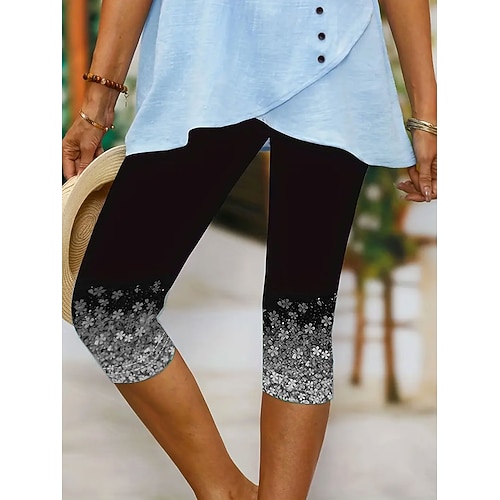 Damen Leggings Urlaub Vintage Ethno-Stil Capris Hohe Taille Blumen Grafik Bequem Schnelltrocknend Atmungsaktivität Dehnbar Lässig Täglich Outdoor Blau Rosa Purpur Grün Sommer Frühling Schmaler Schnitt Image