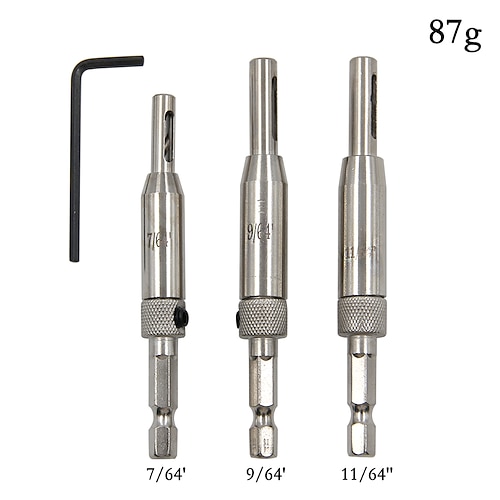 3 stücke türschlossamp; Scharnierbohrer-Set selbstzentrierendes Führungsloch hss Sechskantschaft Holzwerkzeug Lochsäge diy Großhandelspreis 7/64 9/64 11/64 Image