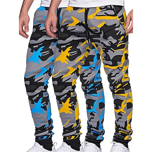 Mehrfachpackungen 2St Herren GelbOrange Jogginghose Jogginghose Jogger Elastischer Bund Kordelzug Tarnung Urlaub Alltagskleidung Polyester Frühling Image