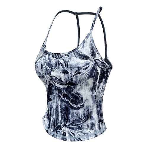 Damen Yoga-BH Yoga Crop Tank Top Unterwäsche Schnelltrocknend Medium Unterstützung Atmungsaktiv Gepolstert Rückenfrei Druck Sport Sportkleidung Schwarz Blau Fitnessstudio sportlich Pilates Image
