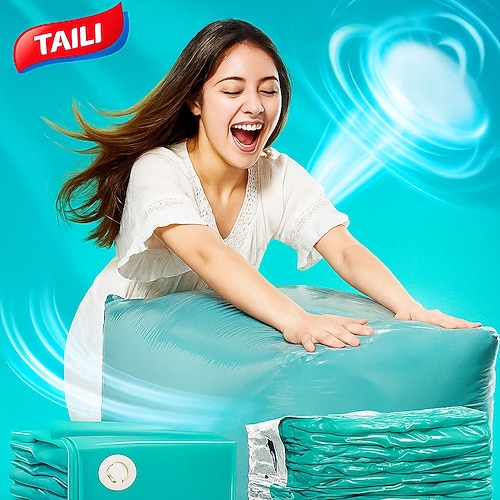 taili Vakuum-Aufbewahrungsbeutel, Jumbo-Würfel, extra große Vakuumierbeutel für Kleidung, Bettdecken, Decken, Bettzeug, Pullover, Schrank-Organizer, platzsparend, manuell oder elektrisch (ohne Image