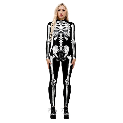 Totenkopf Karneval Cosplay Kostüm Ganzkörperanzug Bodysuit Einteiler Kinder Erwachsene Damen Karneval Maskerade Party Leistung Einfaches Karnevalskostüm Verkleiden Image
