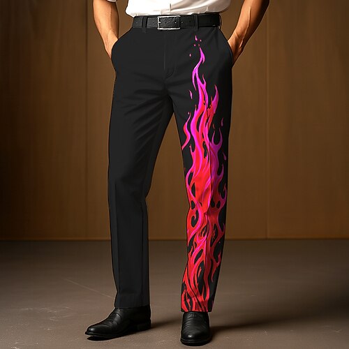 Herren Anzughose Hose Flamme Volle Länge Outdoor Ferien Mode Rote Blau Mikroelastisch Image
