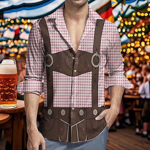 Hawaii-Hemden Aloha-Hemd Bayerisch München Deutsch Lässig Bayerisch Grafik für Herren Erwachsene 3D-Druck für Karneval Oktoberfestbier Urlaub Party Image