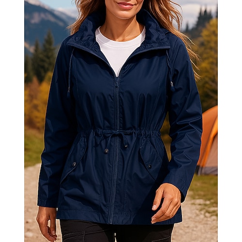 Damen Windjacke Wanderjacke Regenmantel Außen Wasserdicht Winddicht Wanderoutfits Wanderbekleidung Frühling Herbst Oberteil Camping / Wandern / Höhlenforschung Laufen Einfarbig Schwarz Armeegrün Blau Image