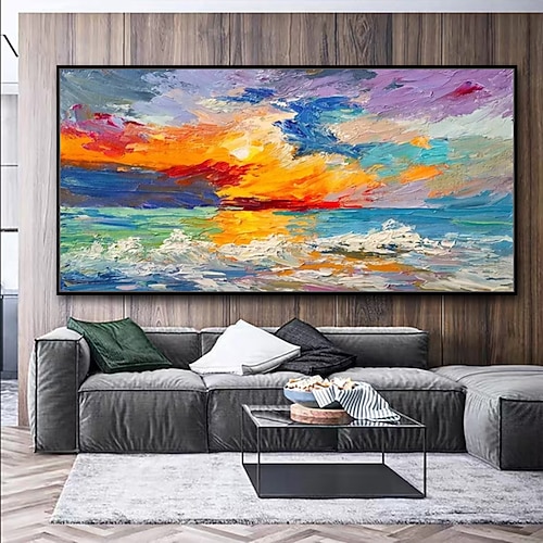 Mintura handgefertigte Ölgemälde mit 3D-Textur und Meerblick auf Leinwand, Wandkunst, Dekoration, modernes abstraktes Landschaftsbild für die Inneneinrichtung, gerolltes, rahmenloses, ungedehntes Image