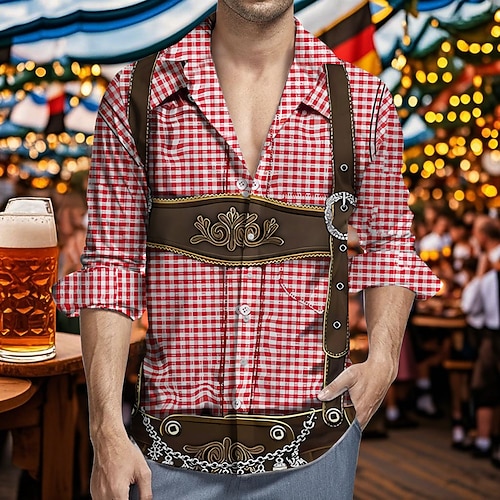 Hawaii-Hemden Aloha-Hemd Bayerisch München Deutsch Lässig Bayerisch Grafik für Herren Erwachsene 3D-Druck für Karneval Oktoberfestbier Urlaub Party Image