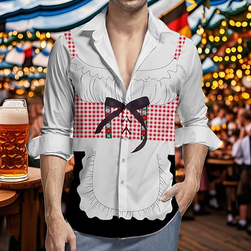 Bayerisch München Deutsch Hawaii-Hemden Aloha-Hemd Bier Dirndl-Print Grafik für Herren Erwachsene 3D-Druck für Karneval Oktoberfestbier Urlaub Party Image