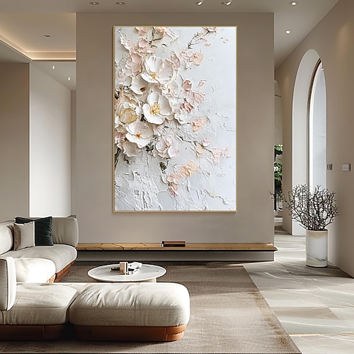 handgefertigtes Ölgemälde auf Leinwand, Wandkunst, Dekoration, abstrakt, 3D-Spachtel, Blumen für die Inneneinrichtung, gespannter Rahmen, hängendes Gemälde/gerolltes rahmenloses, ungedehntes Gemälde Image
