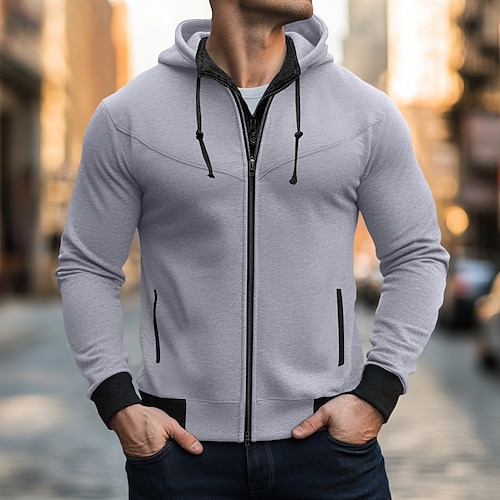 Herren Kapuzensweatshirt Vollreißverschluss-Kapuzensweatshirt Schwarz Rote Dunkelgray Grau Mit Kapuze Einfach Patchwork Sport Outdoor Lässig Täglich Streetwear Cool Designer Frühling Herbst Image
