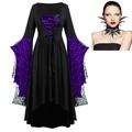 Set mit Fledermauskleid, Federkragen, Spitzenhalskette, 2-teiliges Outfit, Retro-Vintage-Punk, Gothic, Steampunk, mittelalterliches Kleid, bösartige Hexen, Damen-Cosplay-Kostüm, Halloween, Party, Club
