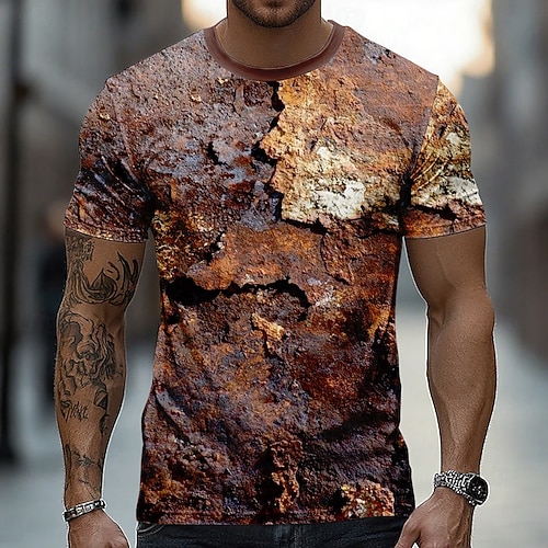 Herren Optische Täuschung 3D T Shirt Kurzarm T-Shirt 3D-Druck Rundhalsausschnitt Hemd Übertrieben Designer Party Straße Lässig Gelb Braun Grün Sommer Frühling Ganzjahres Bekleidung S M L XL XXL XXXL Image