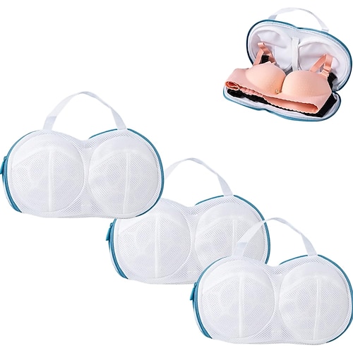 3 Stück BH-Wäschebeutel für die Wäsche, strukturierter BH-Schutz aus Netzgewebe mit Rahmen, verformungssichere Dessous-Wäschebeutel für die Waschmaschine, Unterwäsche-Netzbeutel Image