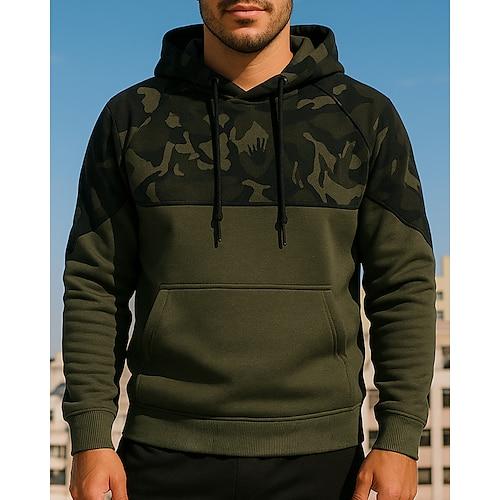 Herren Lässige Oberteile Hoodie Sweatshirts Mit Kapuze Langarm Oberteil Athleisure Sonnenschutz Winddicht Wandern Training sportlich Sportbekleidung Sportkleidung Tarnung Schwarz Armeegrün